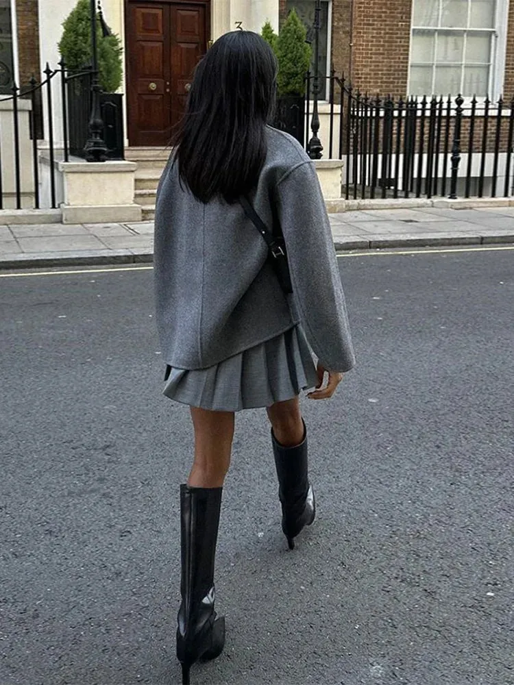 Znbbw Women's Stand Collar Double Breasted Jacket Fashion Casual Solid Long Sleeve Overcoat 2023 Autumn/Winter Warm Streetwear - Image 4