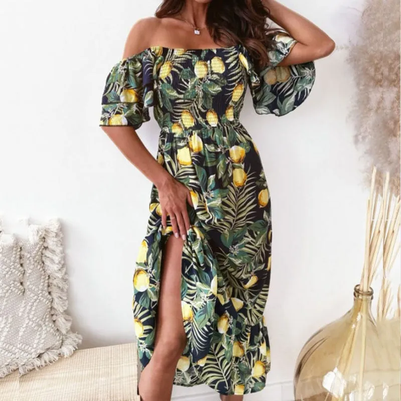 znbbw Women Slim Maxi Beach Dresses Summer Holiday Retro Print Slash Neck Party Dress Fashion Boho Floral Big Backless Sexy Long Dress - Image 4