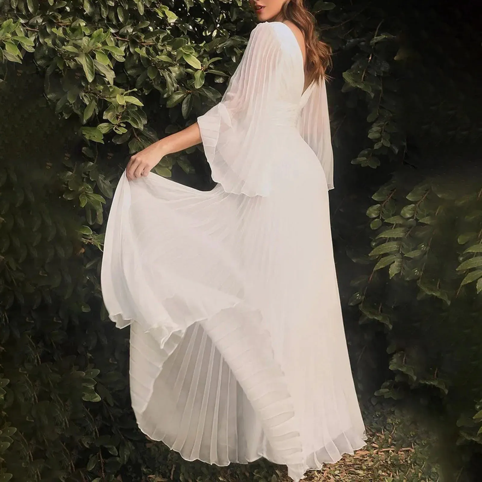 Znbbw Women's Elegant Deep V-neck White Maxi Dress Temperament Bandage High Waist Evening Party Dress Sexy Wedding Dress Vestidos - Image 3