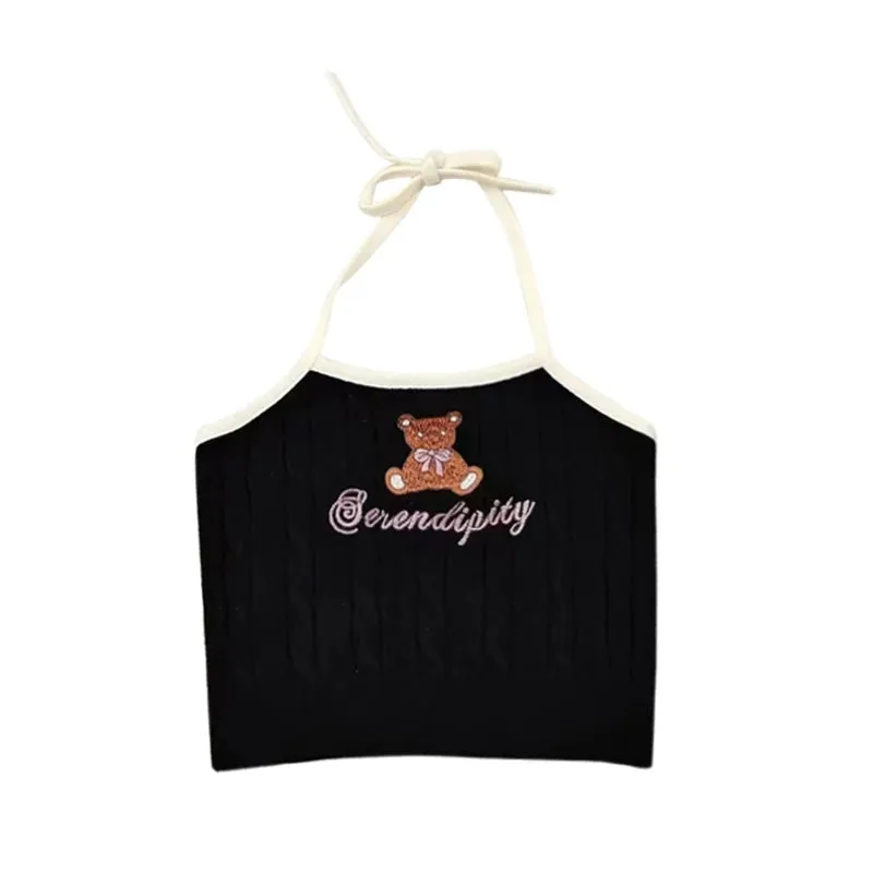 Znbbw Women's Camisole Letter Bear Embroidery Knitted Tank Top Korean Version Camisole - Image 7