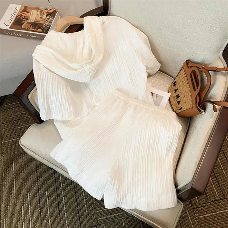 znbbw Women Summer Casual Solid Sports Sets Short Sleeve Hooded Pocket Tops+Loose Shorts White Simple Gym 2 Piece Suits Sportswear - Image 3