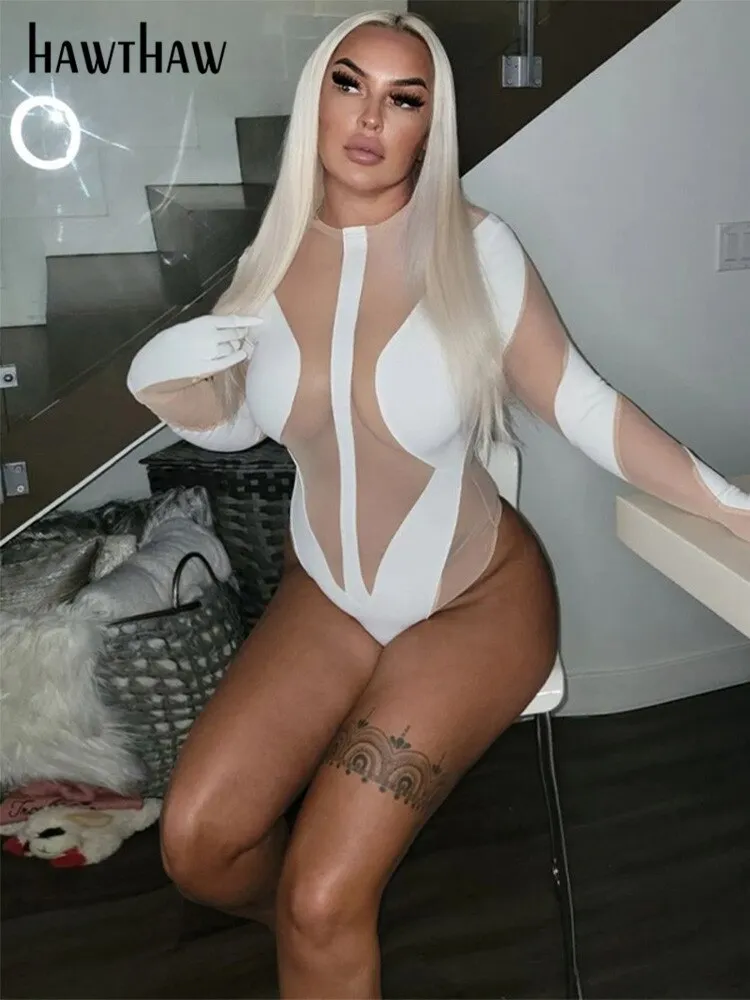 Znbbw Women Long Sleeve Mesh See Through Bodycon Club T Shirt Tops Bodysuit 2023 Fall Clothing Wholesale Items For Business - Image 2