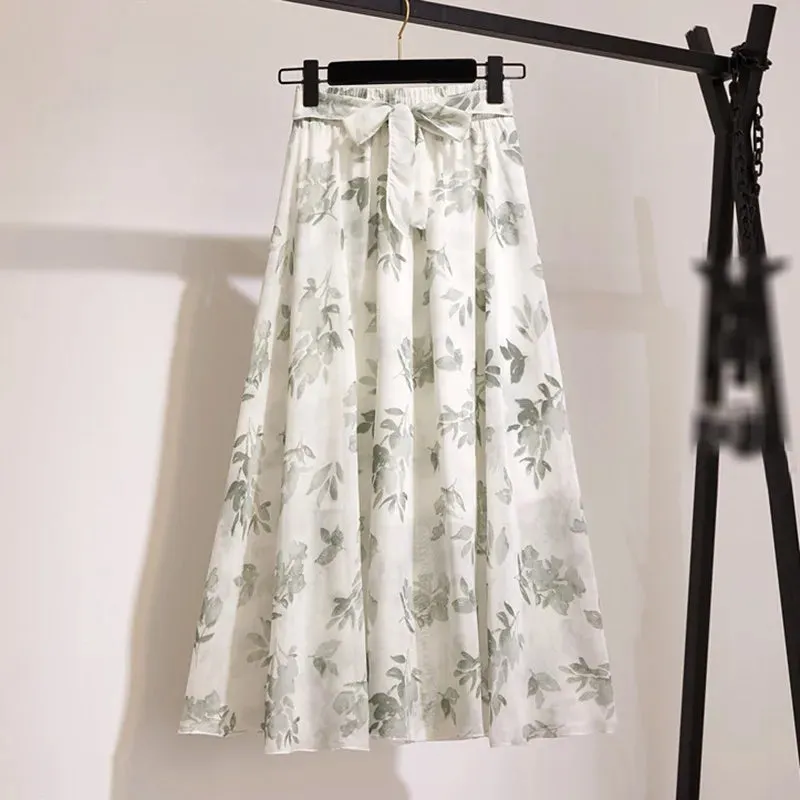 Znbbw Women Long Skirt Summer Beach Sunny Skirts Floral Bow Chiffon High Waist Skirt - Image 9