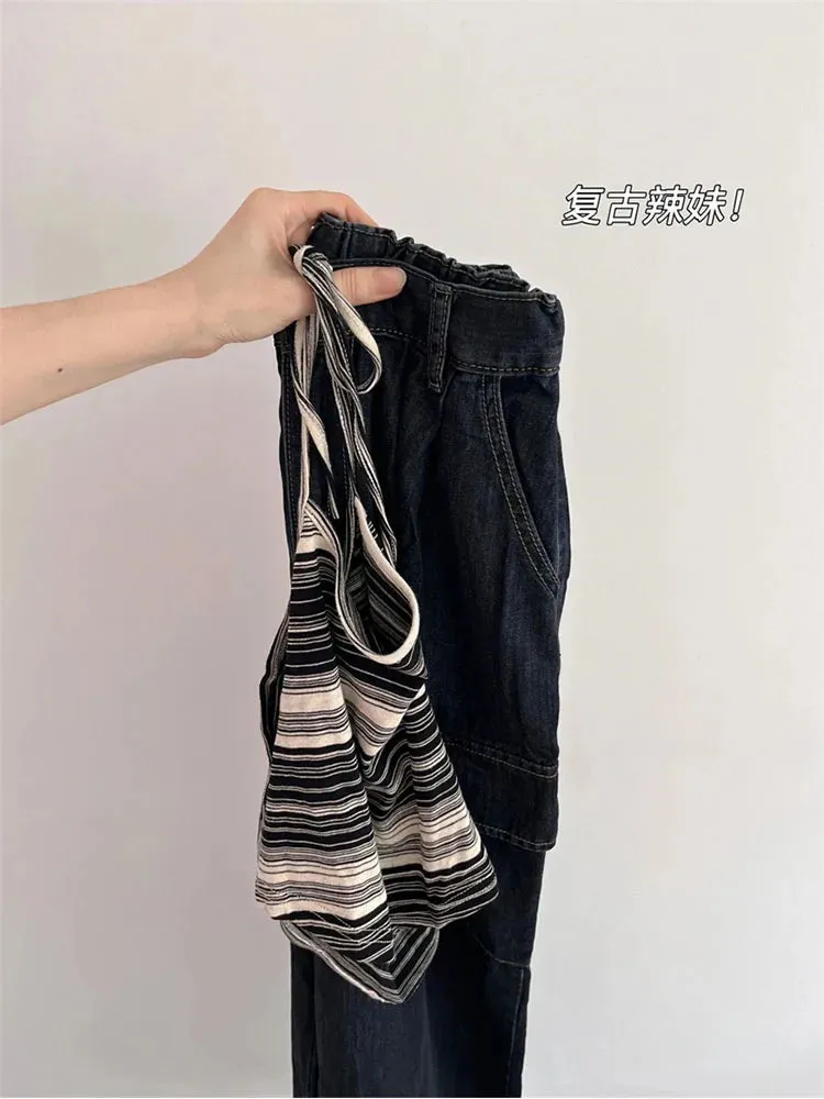 Znbbw Autumn Loose Casual Women Cargo Pants Straight Jeans Black Grey Hip Hop High Quality Bottoms Simple Couple Denim Pants New - Image 3