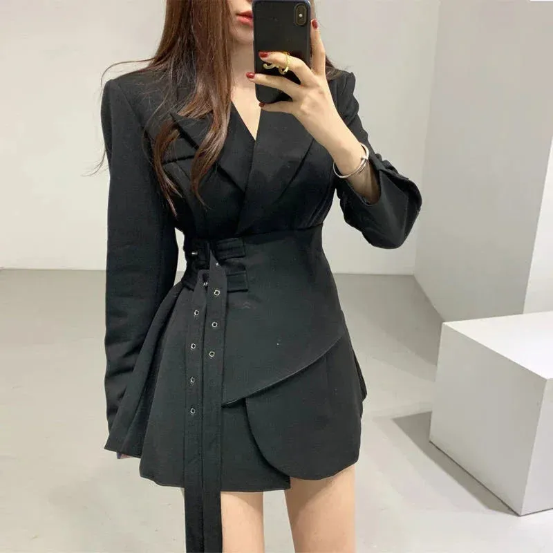 Znbbw Autumn Suit Dress Solid Color Irregular Bandage Fake Two Piece Dresses Design Chic Elegant Female Slim Women's Clothing - Image 3