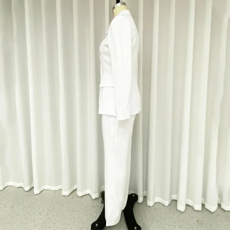 Znbbw Women's Suit Autumn Fashion Office Solid Lapel Long Sleeve One Button Blazer Top Loose Straight Pants Sets Streetwear - Image 4