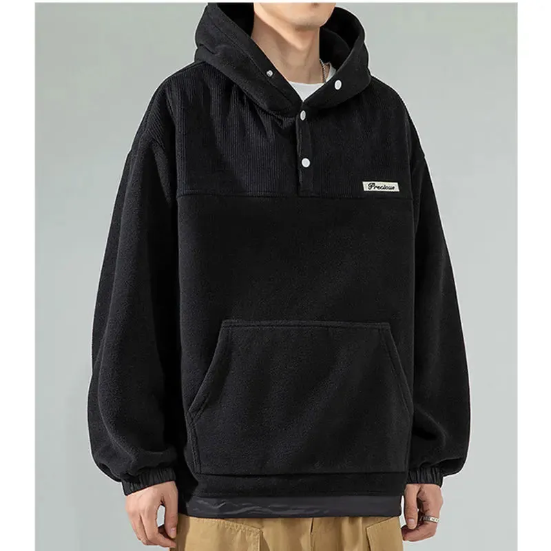 Znbbw Men Fleece Hoodies Autumn Winter New Loose Harajuku Pullover Tops Streetwear Long Sleeve Sweatshirts Hip Hop Men's Clothing - Image 4