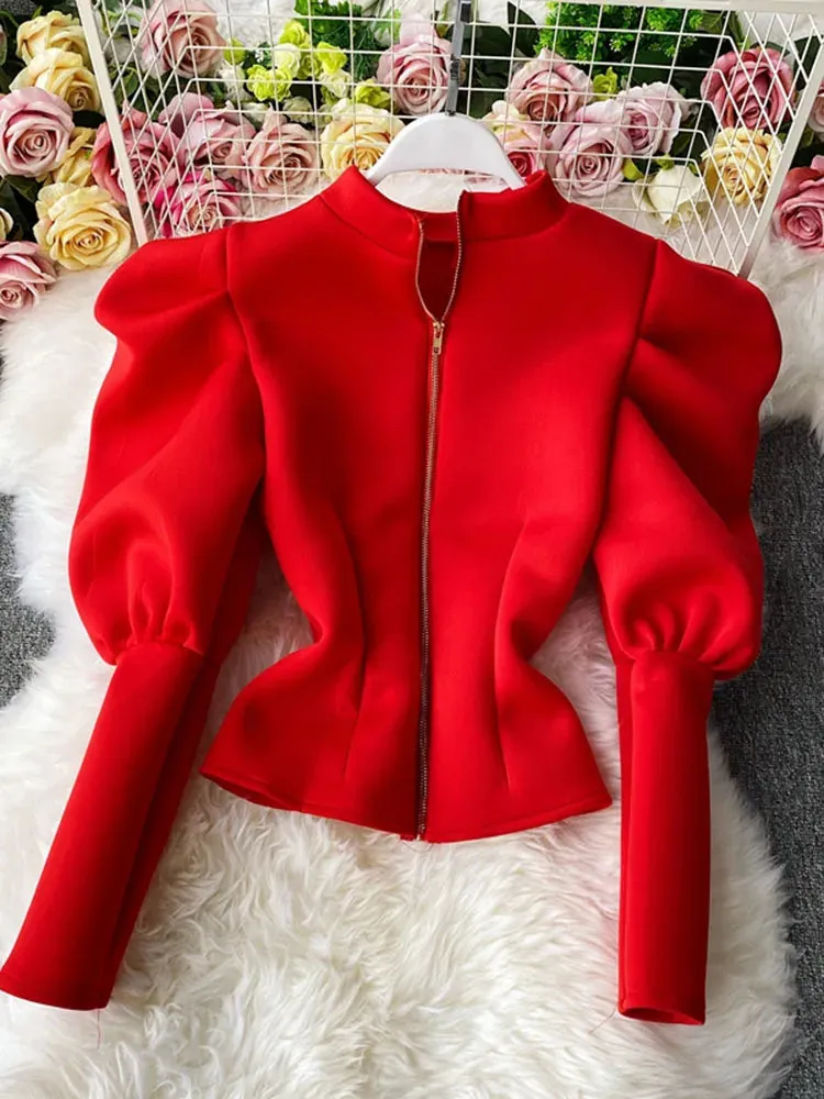 Znbbw Women's Blusas Mujer Solid Stand Collar Puff Sleeve Spring Autumn Ins High Fashion Women Blouses Vintage Elegant Shirts GX1462 - Image 9