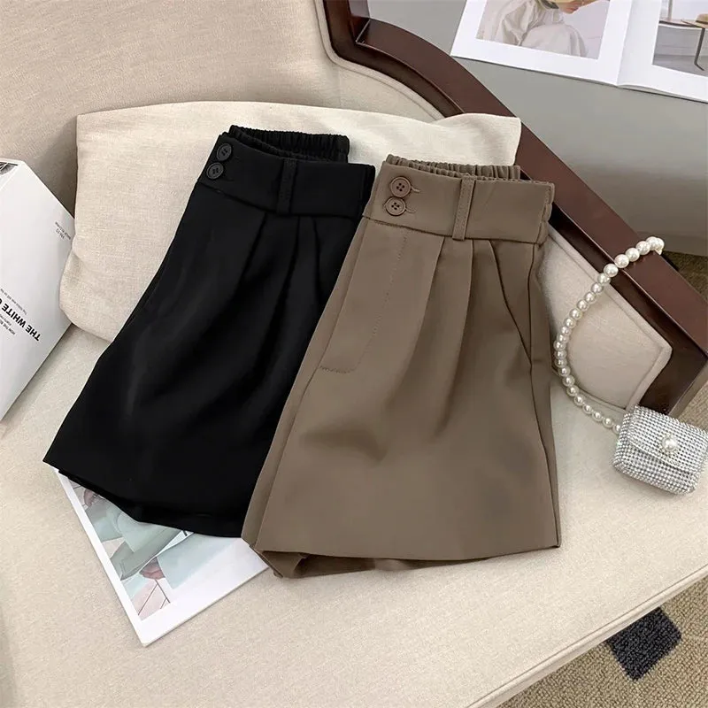 Znbbw Women High Waist Suit Shorts Summer Casual All Match Loose Shorts Y2K Female Korean Solid Button Wide Leg Pants New - Image 2