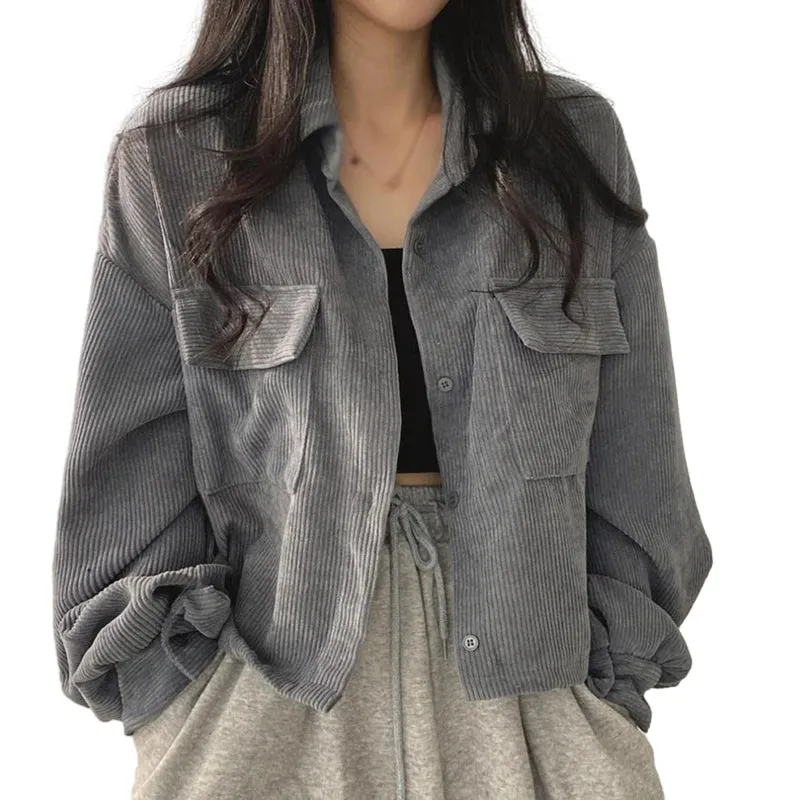 Znbbw Women's shirt Loose fitting Versatile Corduroy Retro Women's top Thickened Shirt Jacket - Image 8