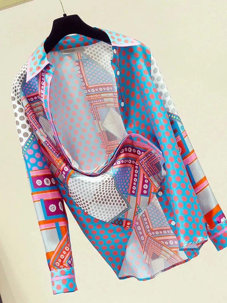 Znbbw Autumn New Blouse Patchwork Simulation Silk Women's Shirt Female Top Korean Niche Polka Dot Long-Sleeved Blusa GX1438 - Image 5