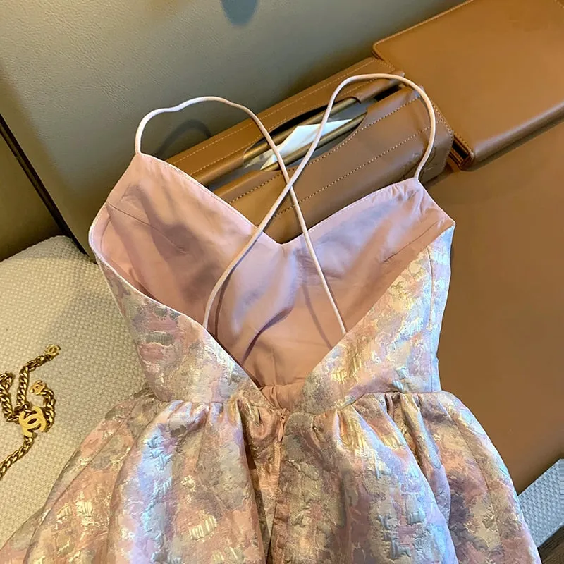 znbbw Backless V-neck Fluffy Mini Straps Dress For Women Renaissance Oil Painting Print Ball Gowns Princess Fancy Vestido - Image 2