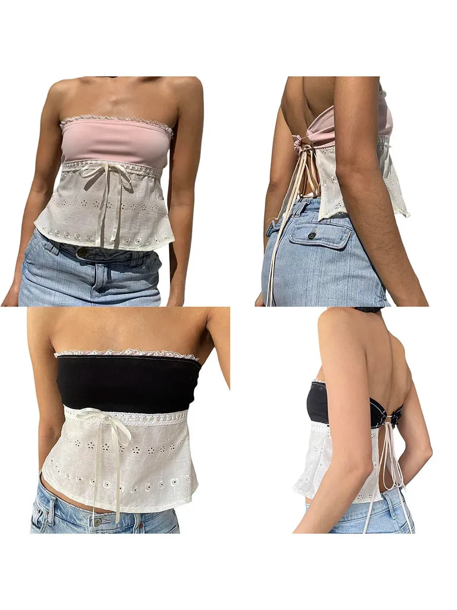Znbbw Women Y2K Fairycore Tube Crop Vest Sleeveless Off Shoulder Bandage Buckle Lace Casual Street Party Spring Summer Tops - Image 6
