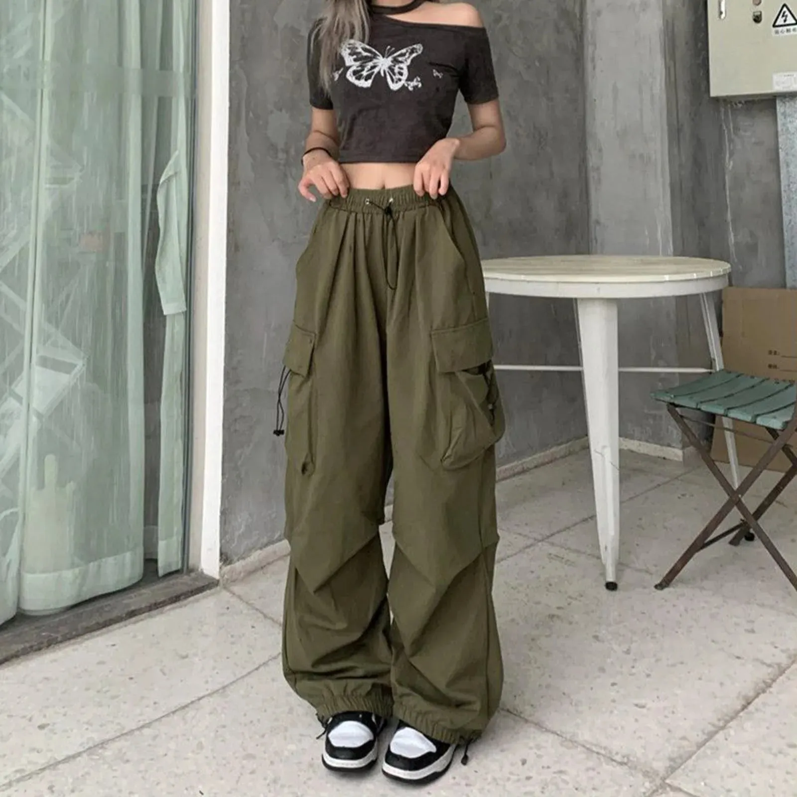 Znbbw Army Green Cargo Pants Sweatpants Streetwear Hip Hop Joggers Drawstring Casual Loose Wide Leg Plus Size Womens Pants - Image 7