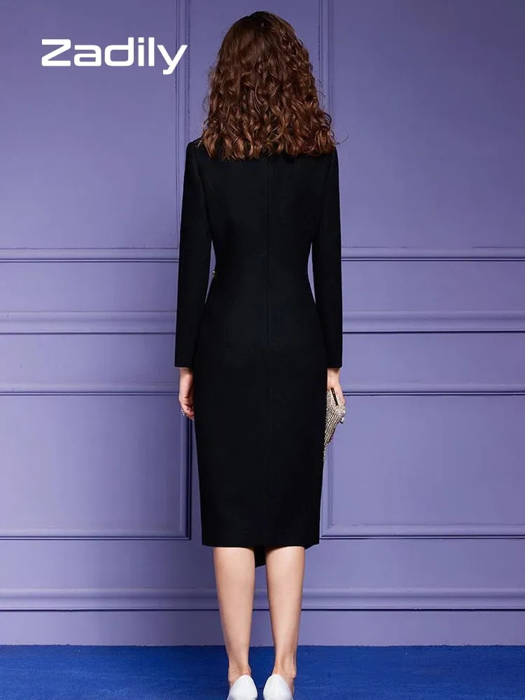 znbbw 2023 Spring Elegant Fashion Long Sleeve Black Evening Dress Women Office Lady Empire A-Line Work Dresses Party Vestidos - Image 4