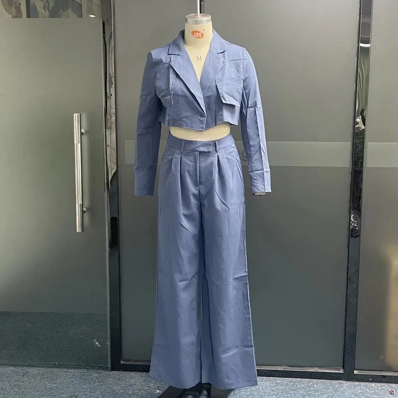 Znbbw Women Two Piece Set Autumn Fashion Solid Lapel Short Long Sleeve Loose Top Casual With Pockets Pants Sets High Streetwear - Image 3