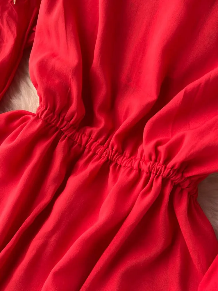 Znbbw Ethnic Style Lace Up Lantern Sleeve Waist Slimming Embroidery Red Temperament Dress Stunning Long Vestidos Women D1473 - Image 3