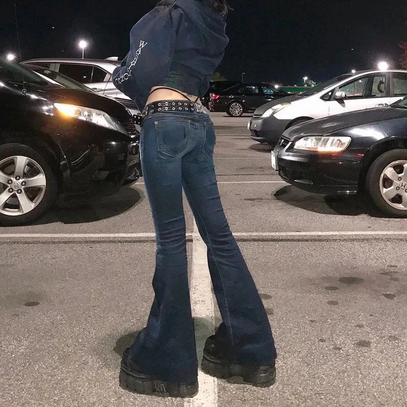 Znbbw Aesthetics Slim Low Waist Flare Pants E-girl Vintage Pockets Solid Long Pants Autumn 90s Fashion Black Trousers Streetwear - Image 4