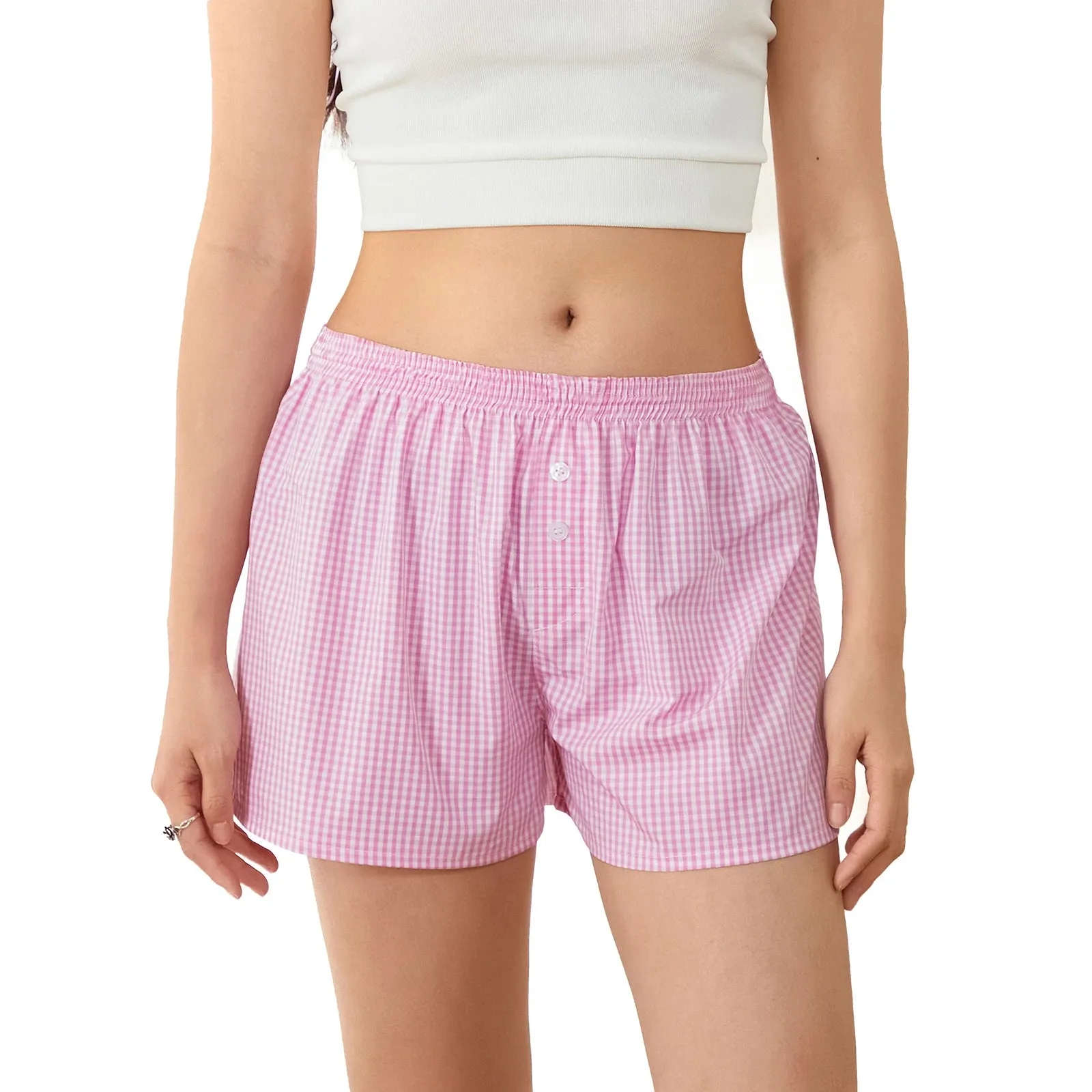 Znbbw Women Pajama Shorts Soft Comfy Plaid Print Elastic Waist Button Loungewear Pants Cotton Aesthetic Sleep Pj Bottoms Sleepwear - Image 8