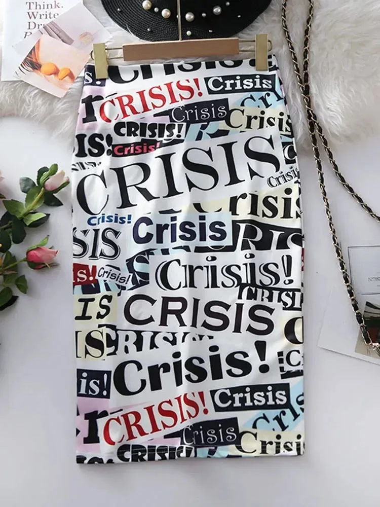 Znbbw Women's Pencil Skirts letters Printed Graphic Summer Autumn High Waist  Slit Tube faldas Woman Stretch Skirt Female GD503 - Image 9