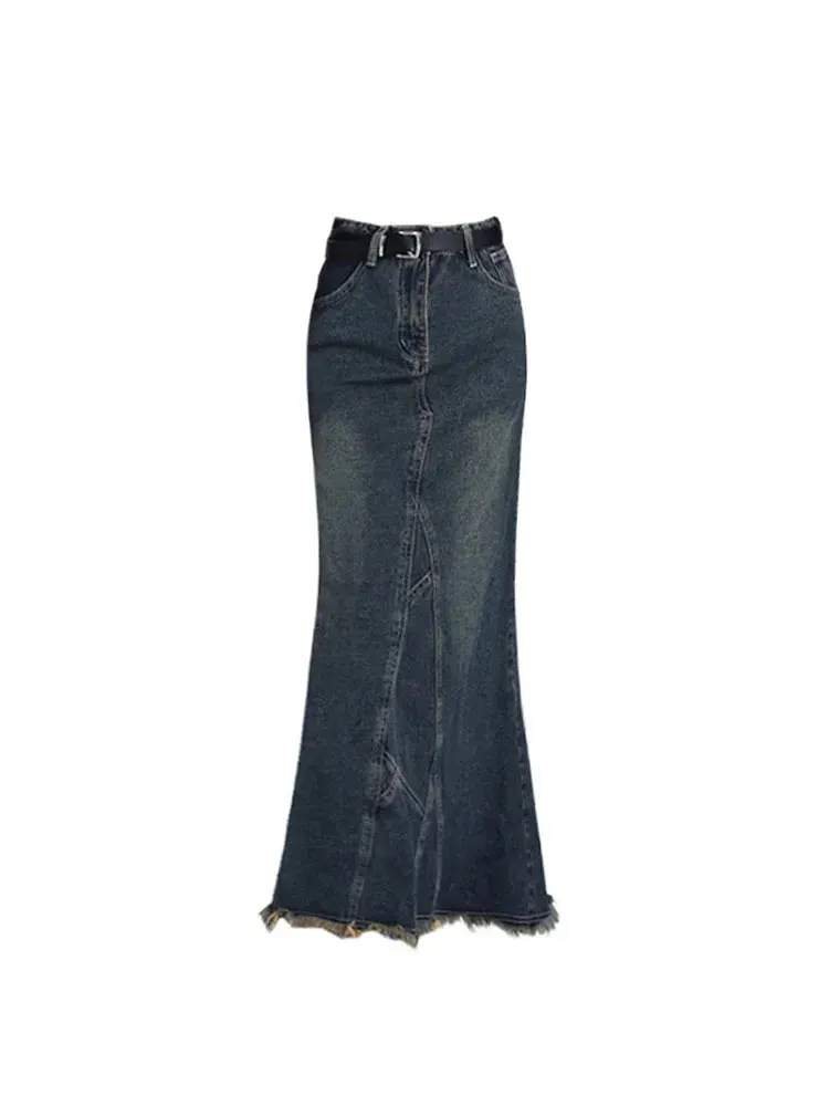 Znbbw Women High Waist Pleated Ruffled Blue Denim Skirts Women Slim Hip Mermaid Skirt Woman Chic Skirts Femme Autumn Winter 2024 New - Image 4