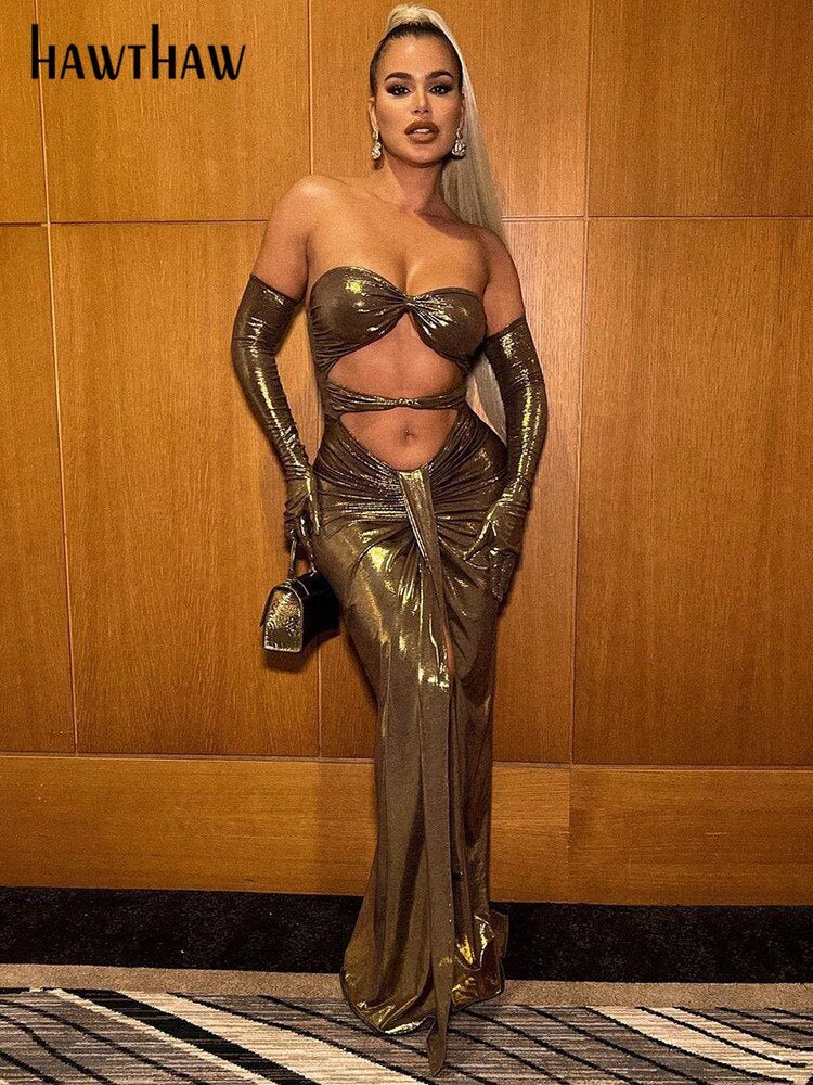 Znbbw Women Party Club Evening Streetwear Bodycon Gold Long Dress 2023 Autumn Fall Clothing Wholesale Items For Business - Image 2