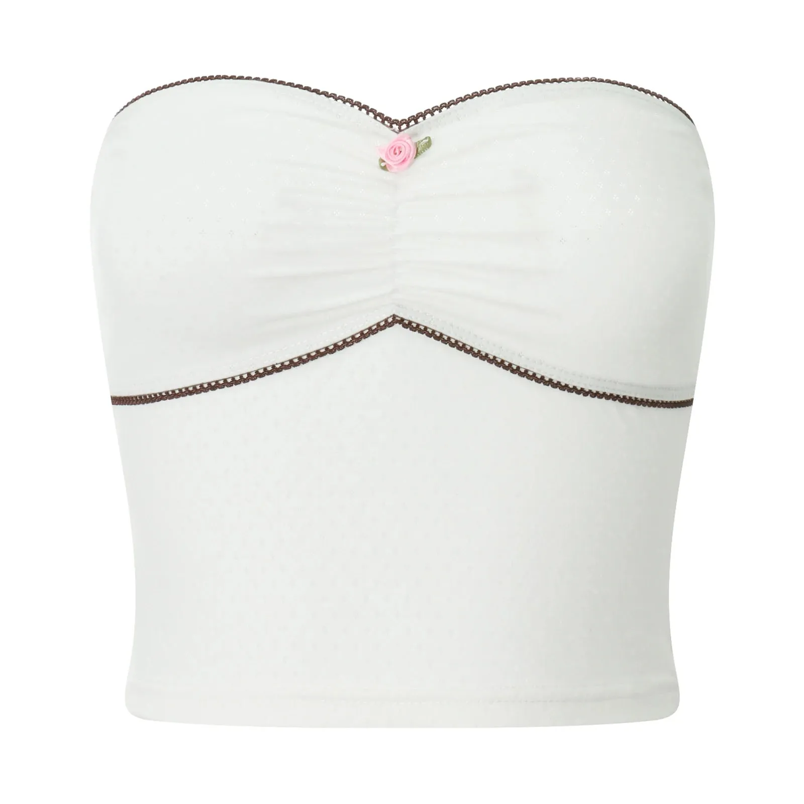 Znbbw Women Strapless Lace Flower Trim Tube Top Backless Off Shoulder Patchwork Slim Fitted Crop Top Cami Tops Bandeau Streetwear - Image 8