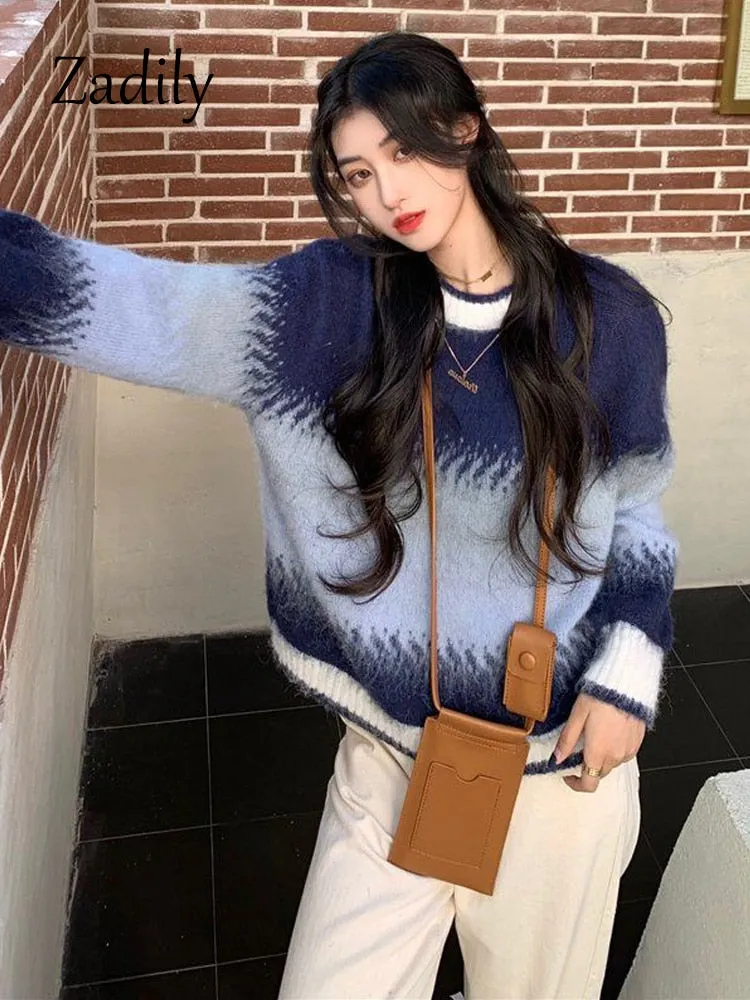 znbbw 2023 Winter Korea Style Gradient O Neck Women Sweater Casual Loose Long Sleeve Warm Ladies Knit Pullover Female Clothing - Image 4