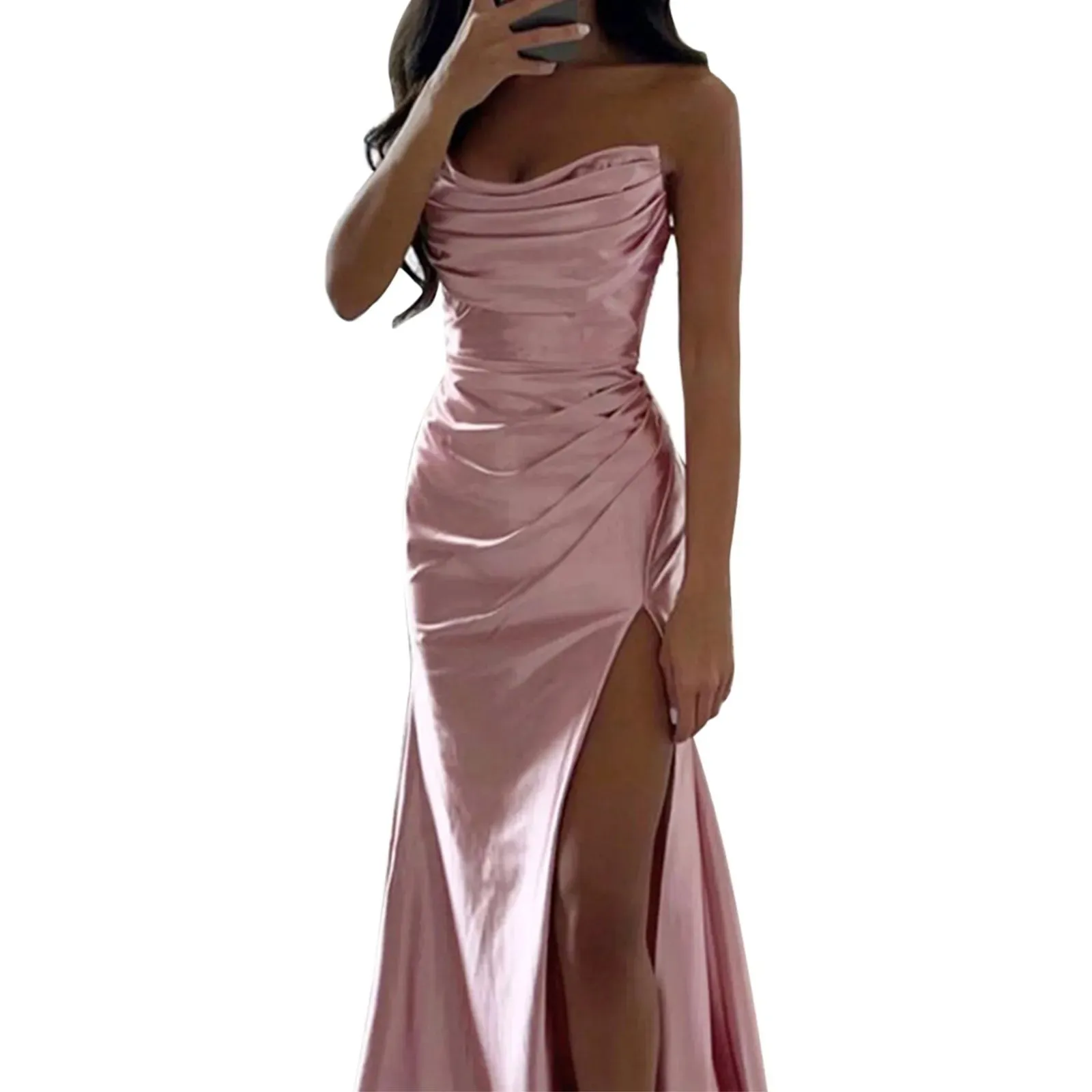 Znbbw Backless Satin Banquet Prom Dress Women Summer Elegant Off Shoulder Ruched Bodycon Evening Party Dress Female Pink Vestidos - Image 7