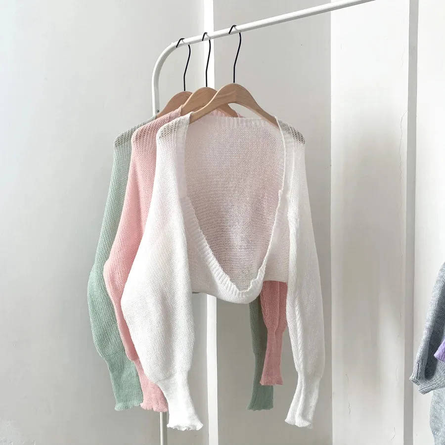 Znbbw Women Spring Summer Soft Sweaters Cardigans Lady Solid Shawl Female Long Puff Sleeve Short Knitted Coat - Image 3