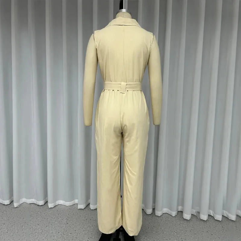 Znbbw Women Jumpsuits Autumn Fashion Casual V Neck Sleeveless Solid Nipped Waist Lace Up Long Pants Rompers High Streetwear - Image 4