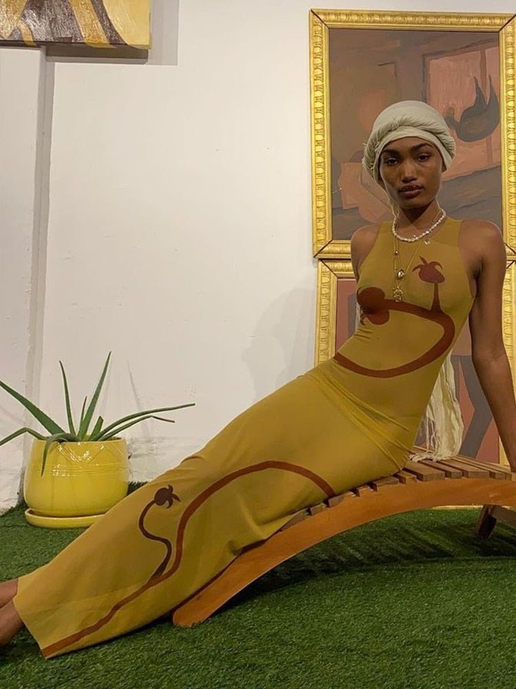 Znbbw Women Mesh See Through Bodycon Printed Sleeveless Long Dress 2023 Summer Clothes Wholesale Items For Business Streetwear - Image 2