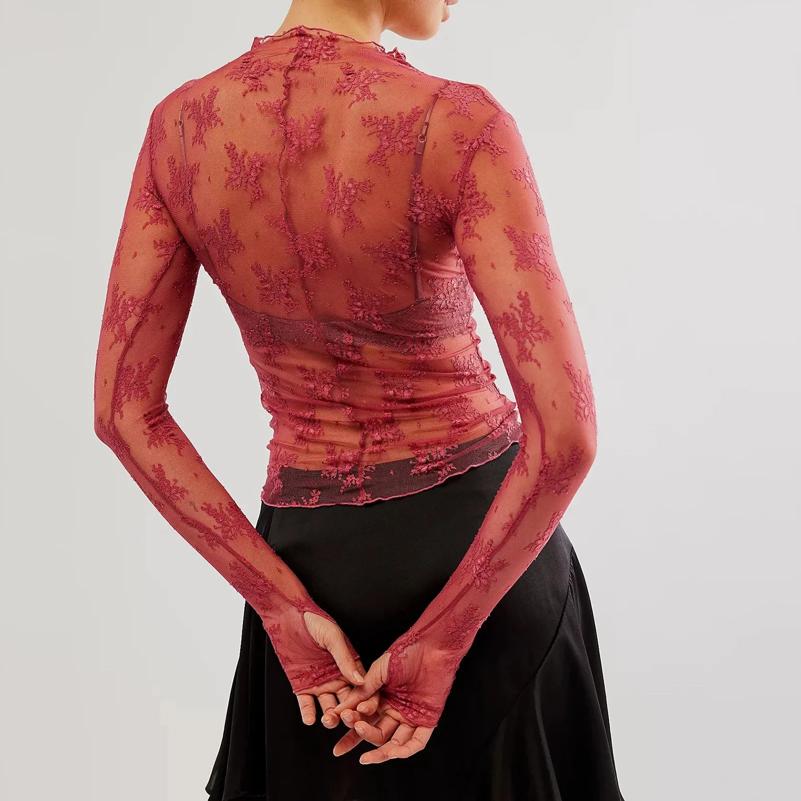 Znbbw Women y2k Fairycore T Shirt See Through Transparent Mesh Tops Long Sleeve Sheer Slim Ladies Turtleneck Aesthetic T-Shirts - Image 3