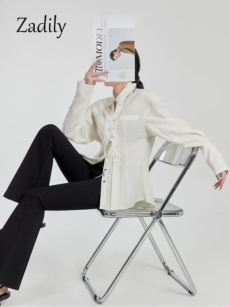 znbbw 2023 Spring Office Lady Long Sleeve Woman White Shirt Korea Style Bandage Button Woman Blouse Work Female Clothing Top - Image 7