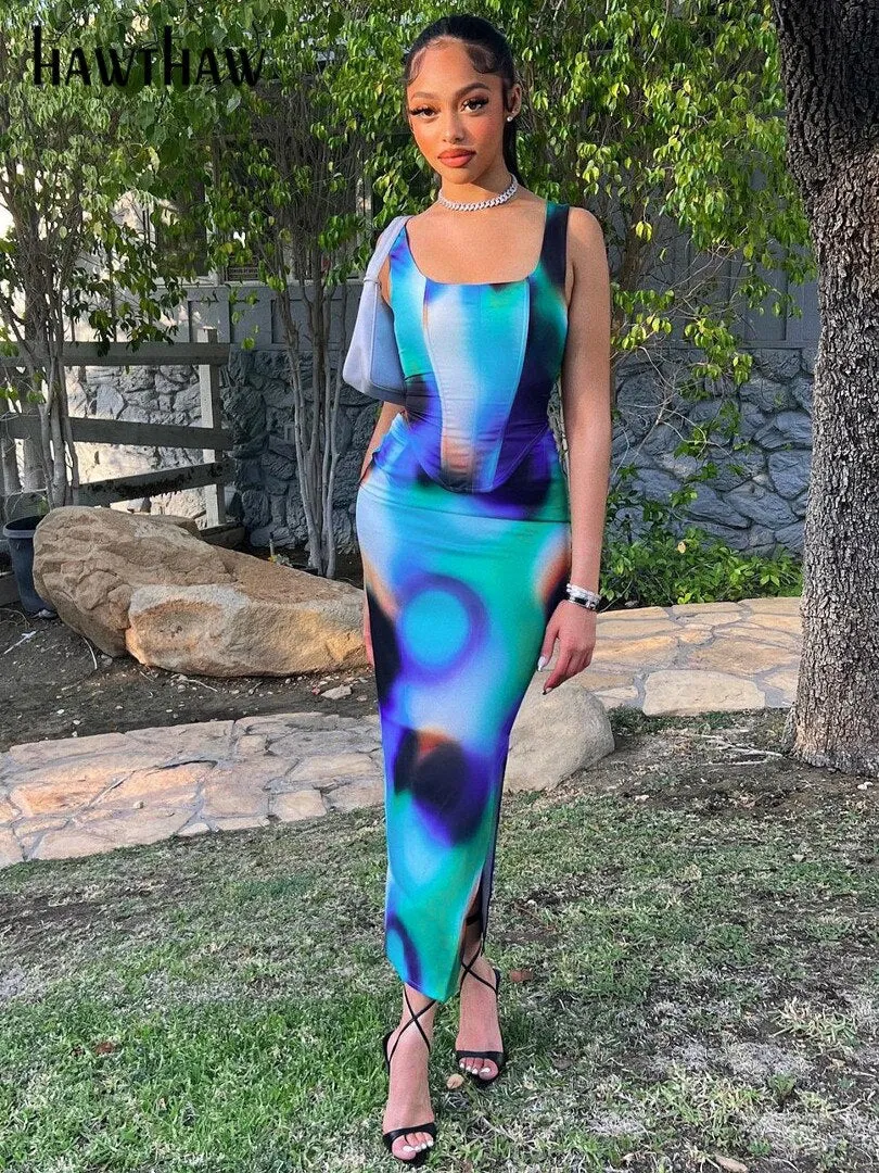 Znbbw Women Elegant Tank Tops Long Skirts Two Piece Sets Vacation Outfits 2023 Summer Autumn Wholesale Items For Business - Image 3