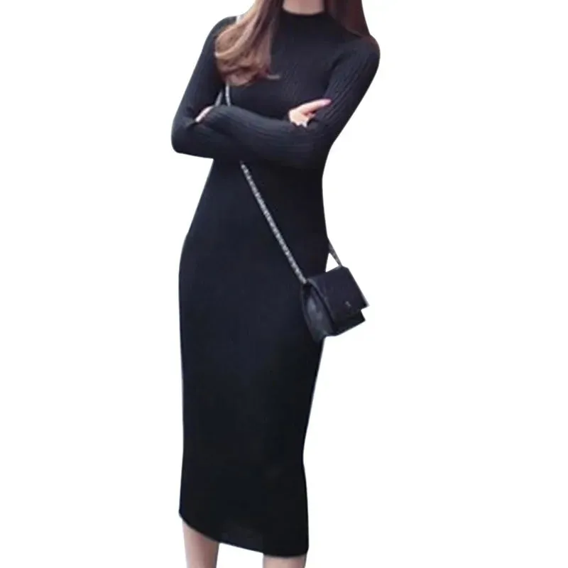 Znbbw Women's Korean Version Slim High Neck Long Dress With Long Sleeves For Cocktail Party Tight Fitting Fan Dress - Image 2