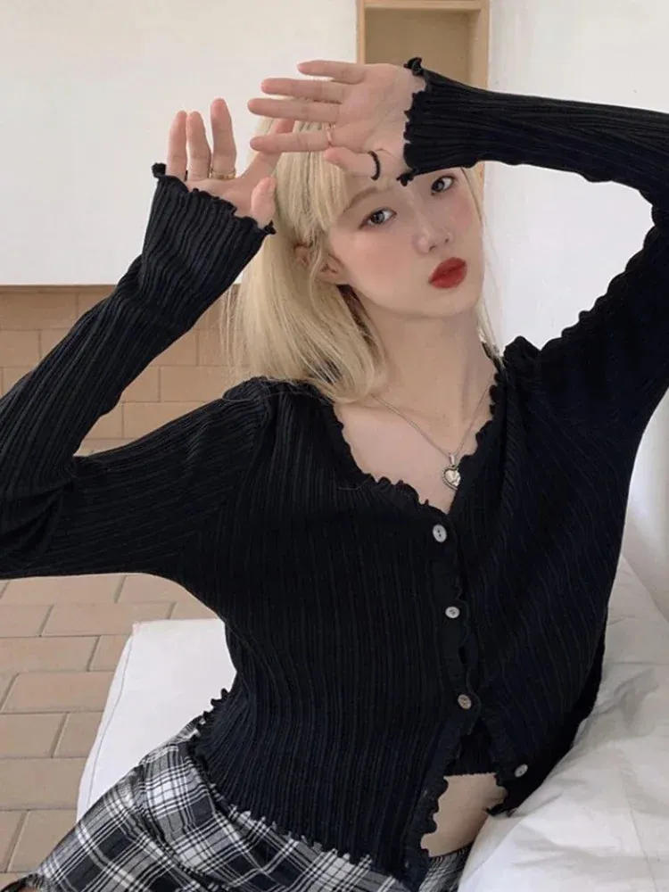 Znbbw Autumn Women's Long-Sleeved Knit Cardigan Purple Tops New Korean V-Neck Short Sunscreen Chic Sweaters GD375 - Image 7