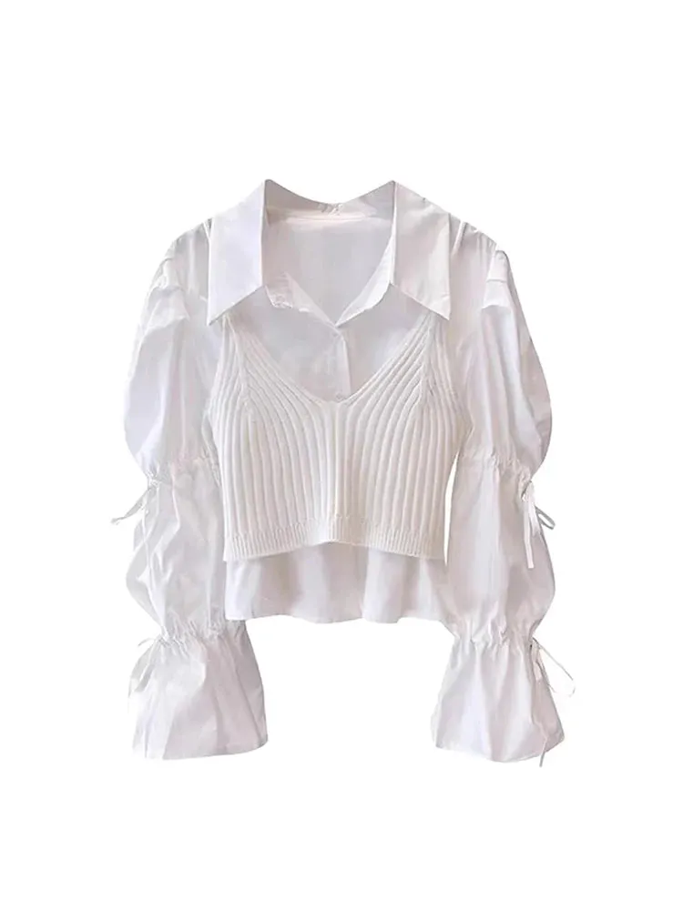 Znbbw Women White Two Piece Set Shirt and Blouses Ladies Harajuku Elegant Y2k 90s Aesthetic Vintage Long Sleeve Shirt Top Clothes - Image 5