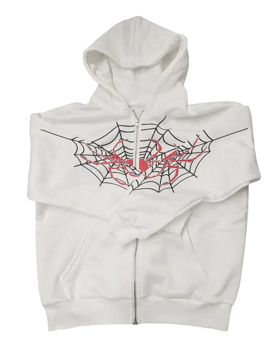 Znbbw Women's Halloween Casual Hooded Coat Long Sleeve Spider Web Print Zip Up Hoodie with Pockets - Image 2