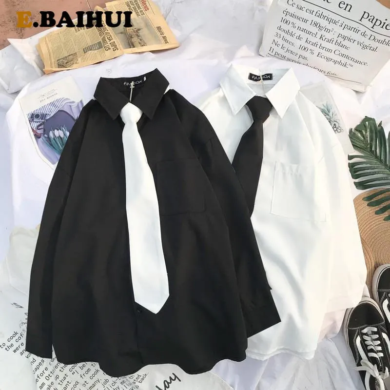 Znbbw 2023 Autumn Long Sleeve Loose Student Blouse Shirt Women White Black Turn Down Collar Casual Oversized Shirt Vintage Top - Image 10