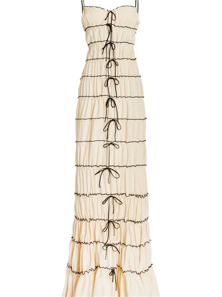 Znbbw Bandage Bow Ruched Spaghetti Strap Long Dress y2k Grunge Sling Sleeveless Low Cut Contrast Color Cake Dress 2023 Summer - Image 6