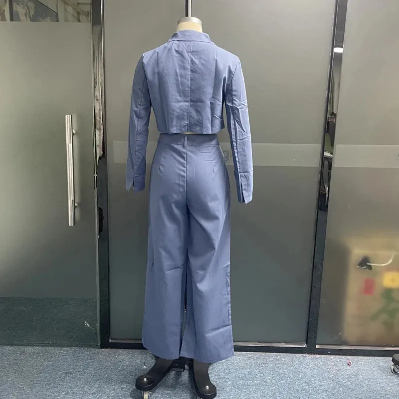 Znbbw Women Two Piece Set Autumn Fashion Solid Lapel Short Long Sleeve Loose Top Casual With Pockets Pants Sets High Streetwear - Image 4