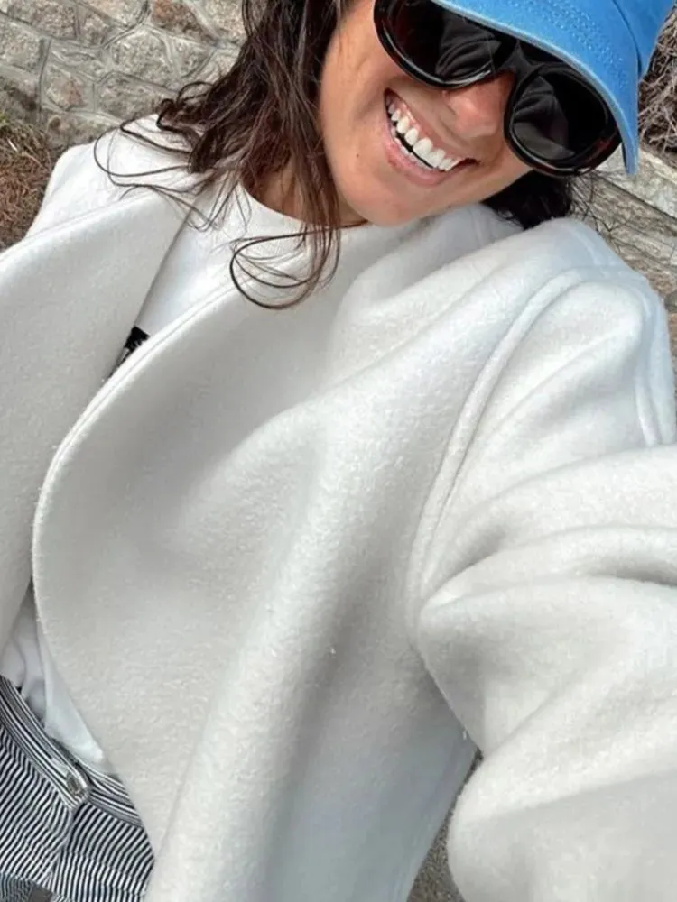 Znbbw Women's Fashion Solid Thicken Cropped Jacket Top Long Sleeve Warm Autumn Winter Cardigan Female Casual Loose Woolen Streetwear - Image 5