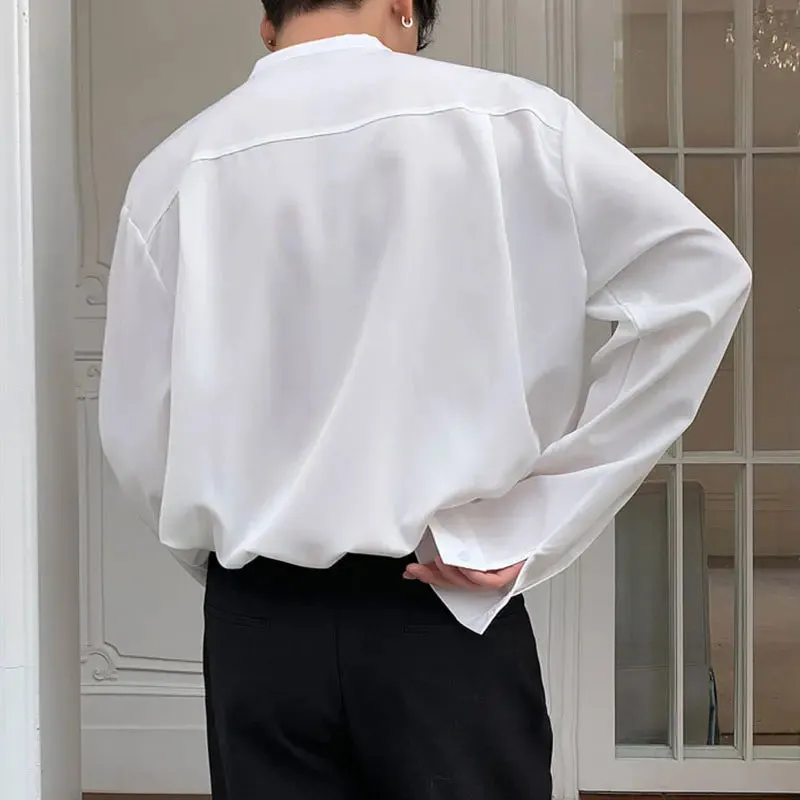 Znbbw Autumn Men Shirt Casual Loose Long Sleeve V-Neck Shirts Streetwear Vintage Fashion Blouses Office Daily Clothing - Image 2