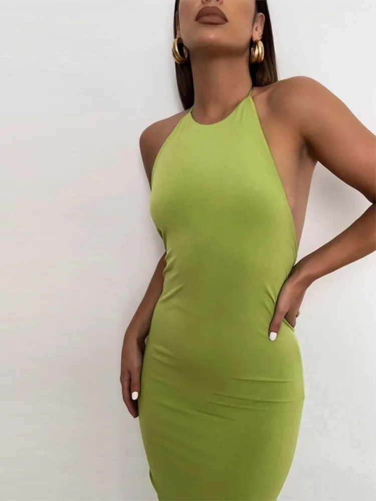 Znbbw Elegant Lace Up Backless Maxi Dress Women Outfits Summer Halter Sleeveless Bodycon Ruched Long Dress Vestido - Image 2