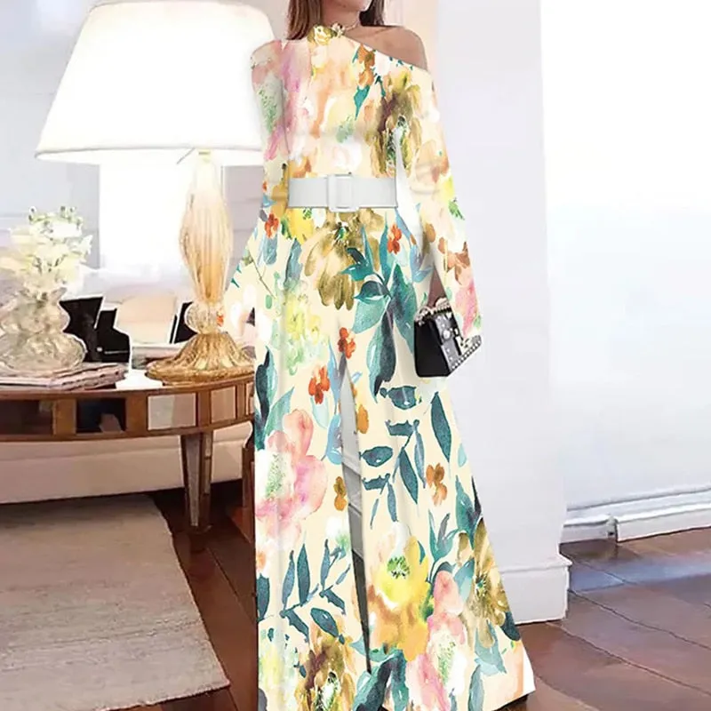 znbbw Women High Street Overalls Playsuit Elegant One-Shoulder Retro New Print Wide Leg Romper Sexy Patchwork Pattern Party Jumpsuits - Image 6