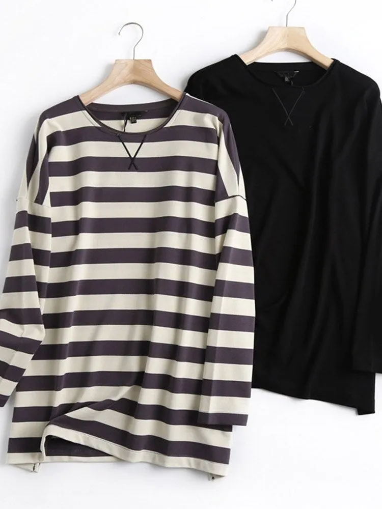 Znbbw Women High Quality Striped Print Sweatshirts Long Sleeve O Neck Loose Pullovers Female Tops - Image 3