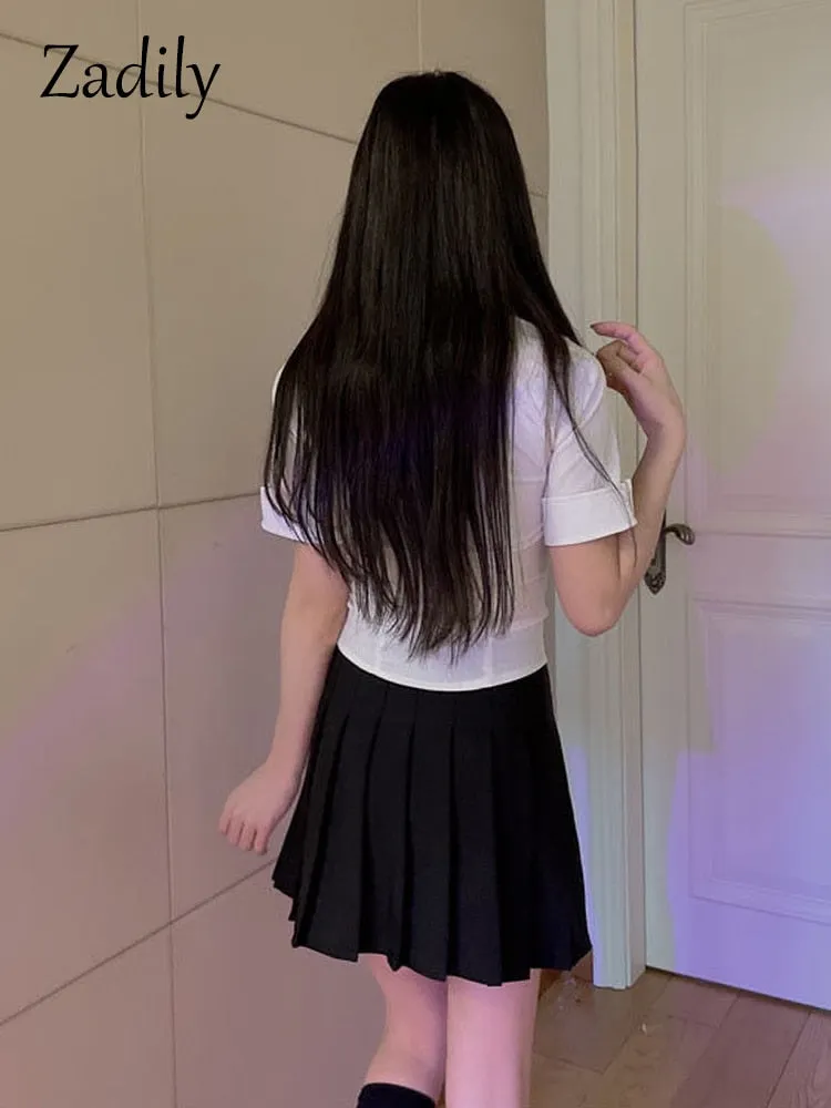 znbbw 2023 Summer Sexy Slim Short Sleeve White Shirt Women Button Tie Ladies Blouse Office Cosplay New In Female Clothing Tops - Image 5