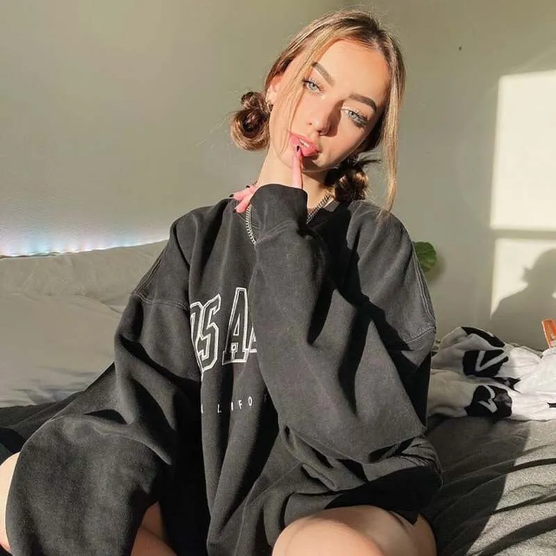 Znbbw Women Y2K Hoodies Hip Hop Letter Oversized Casual Streetwear Long Sleeve Pullover Vintage Autumn Winter Fashion Sweatshirts Tops - Image 2