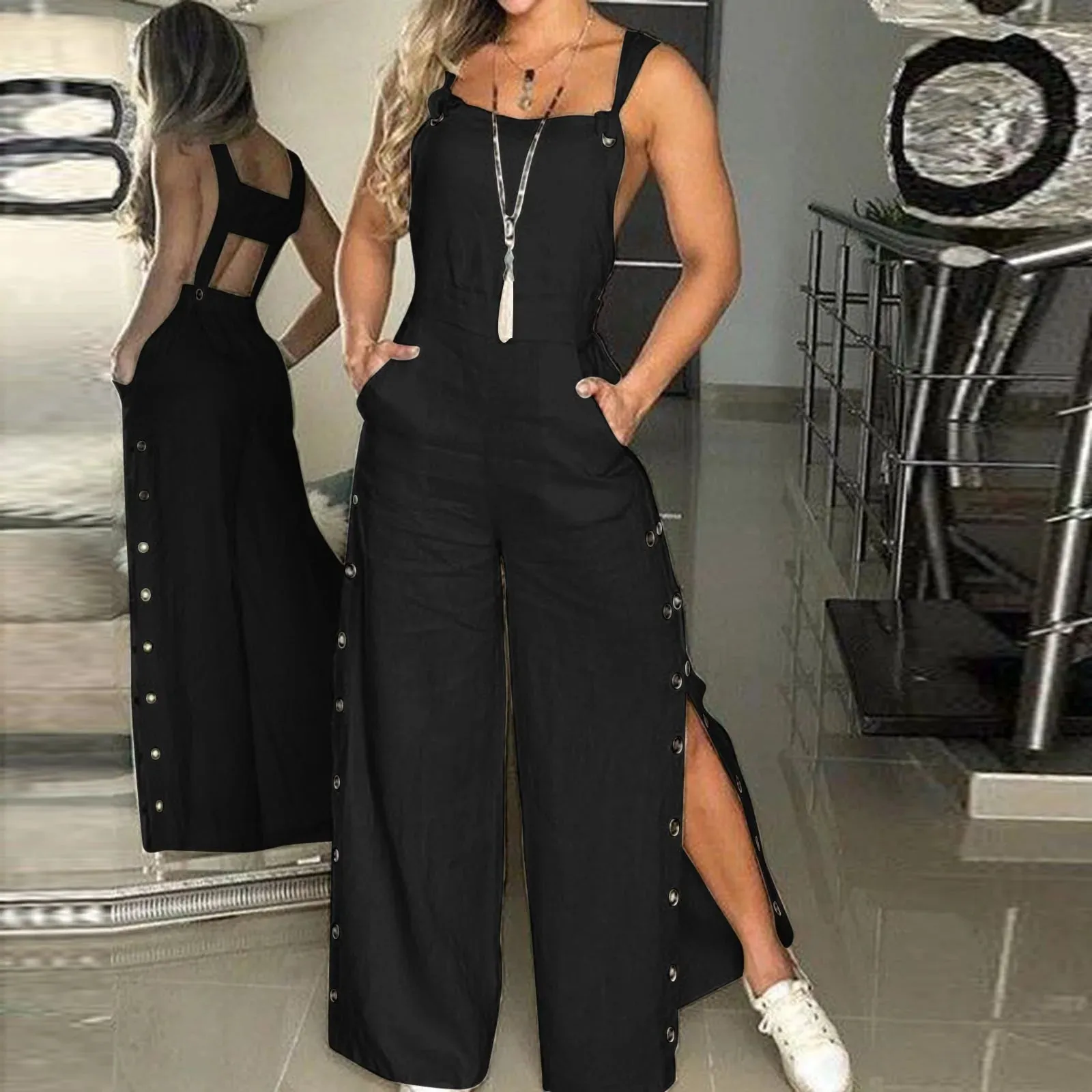 Znbbw Women's Summer Fashion Sleeveless Jumpsuits Elegant Twisted Knot Cotton Linen Wide Leg Pant Rompers Loose Womens Jumpsuit - Image 3